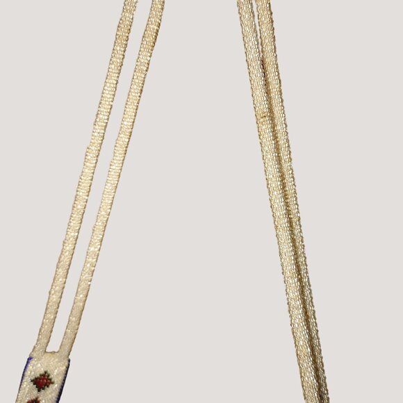 Vintage Beaded Purse Floral Heart Design Cream Red Beads Quilt Interior Zipper - Picture 13 of 16